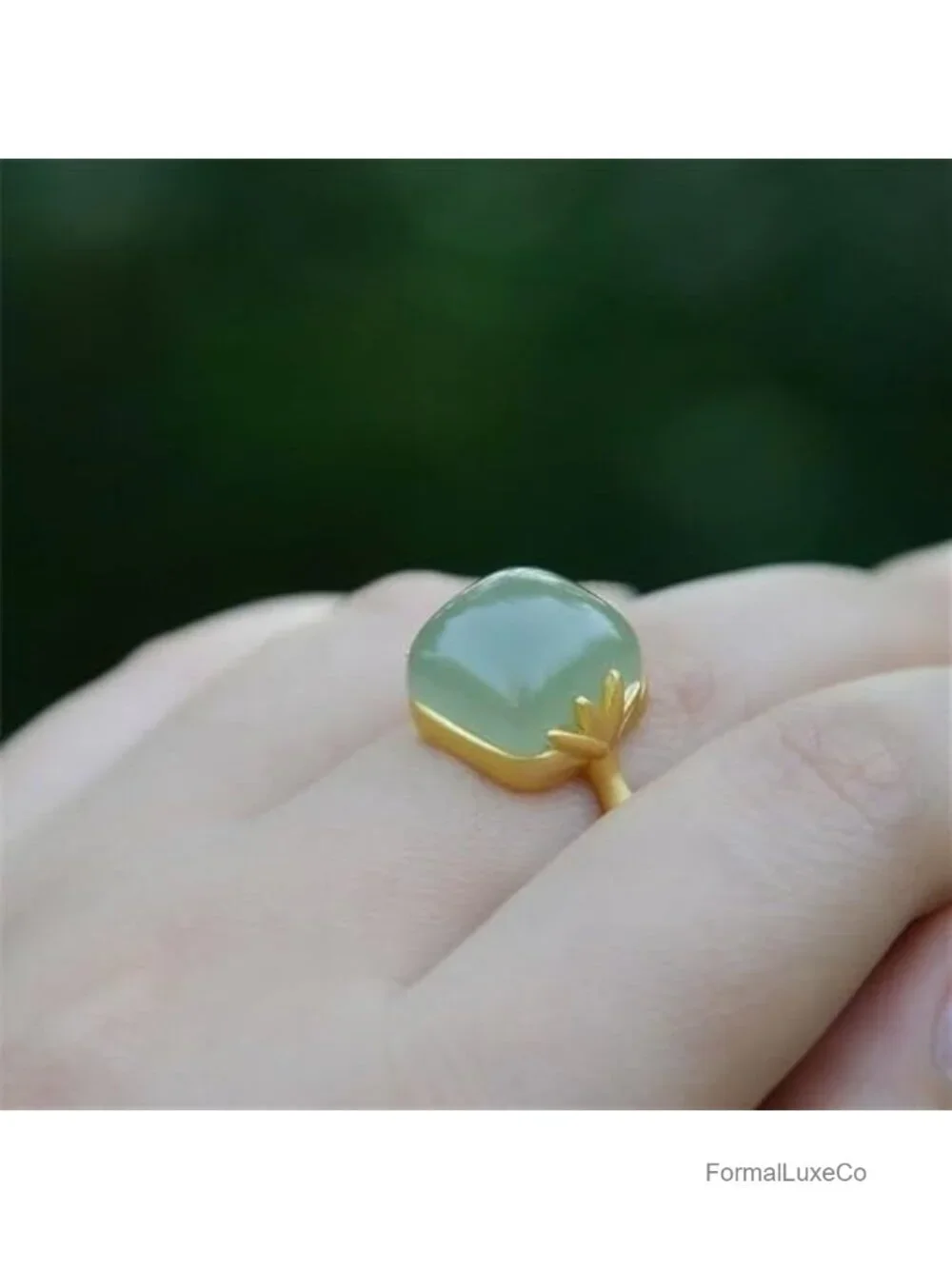 Handmade Green Jade Ring Adjustable Copper Band Vintage Style Statement Jewelry